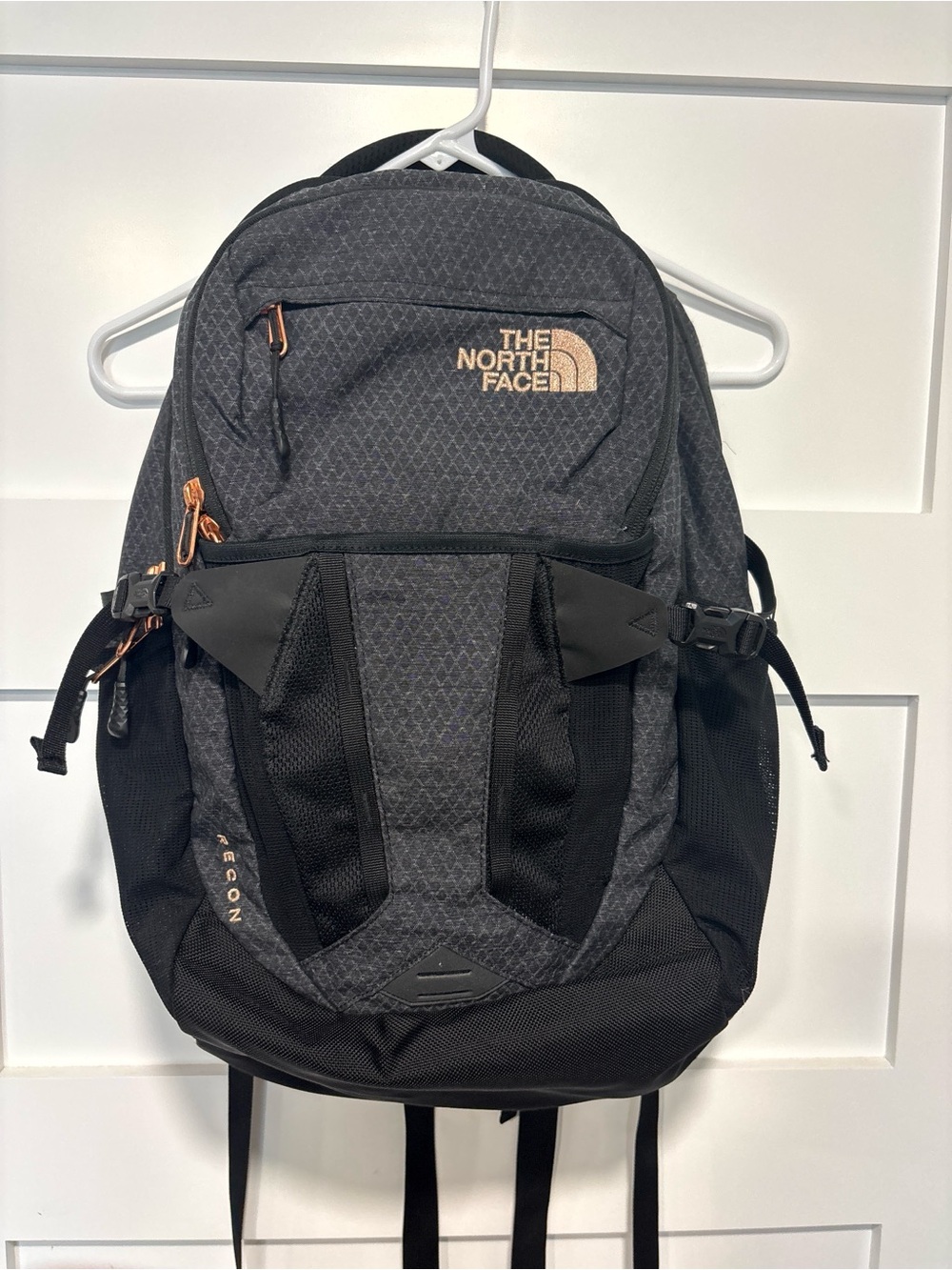 The North Face Rose Golf, Black, and Gray Recon Backpack